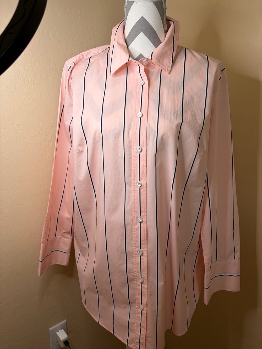 Talbots’s Pink Button Up Shirt with Black Pinstripes